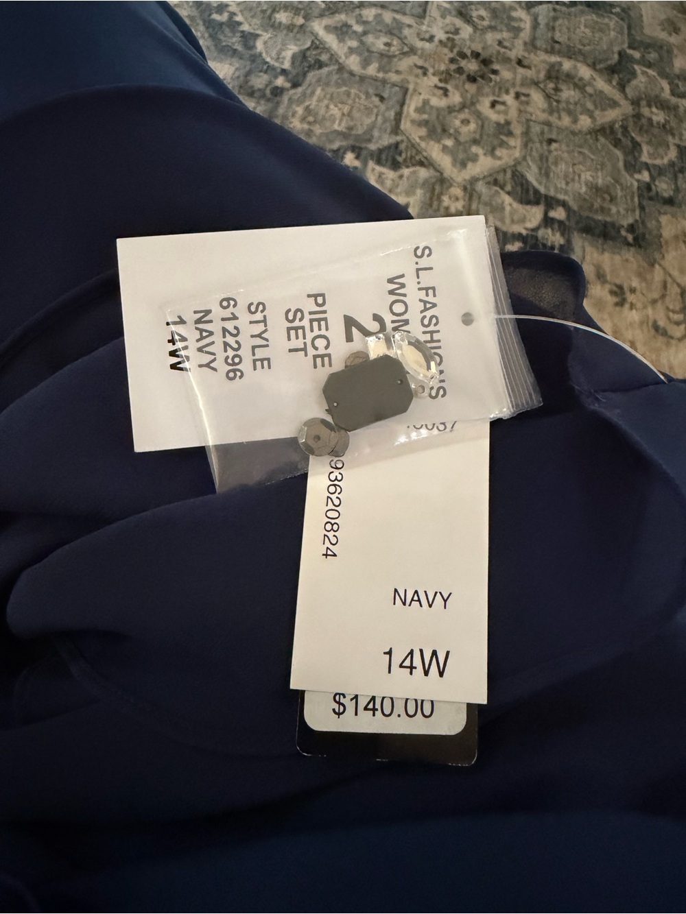 SLNY Dress Size 14W NWT Navy Chiffon Rhinestone Embellished Tiered Formal - Picture 7 of 7
